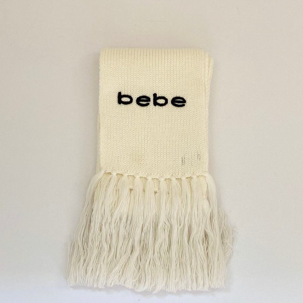 Bebe White Knit Scarf